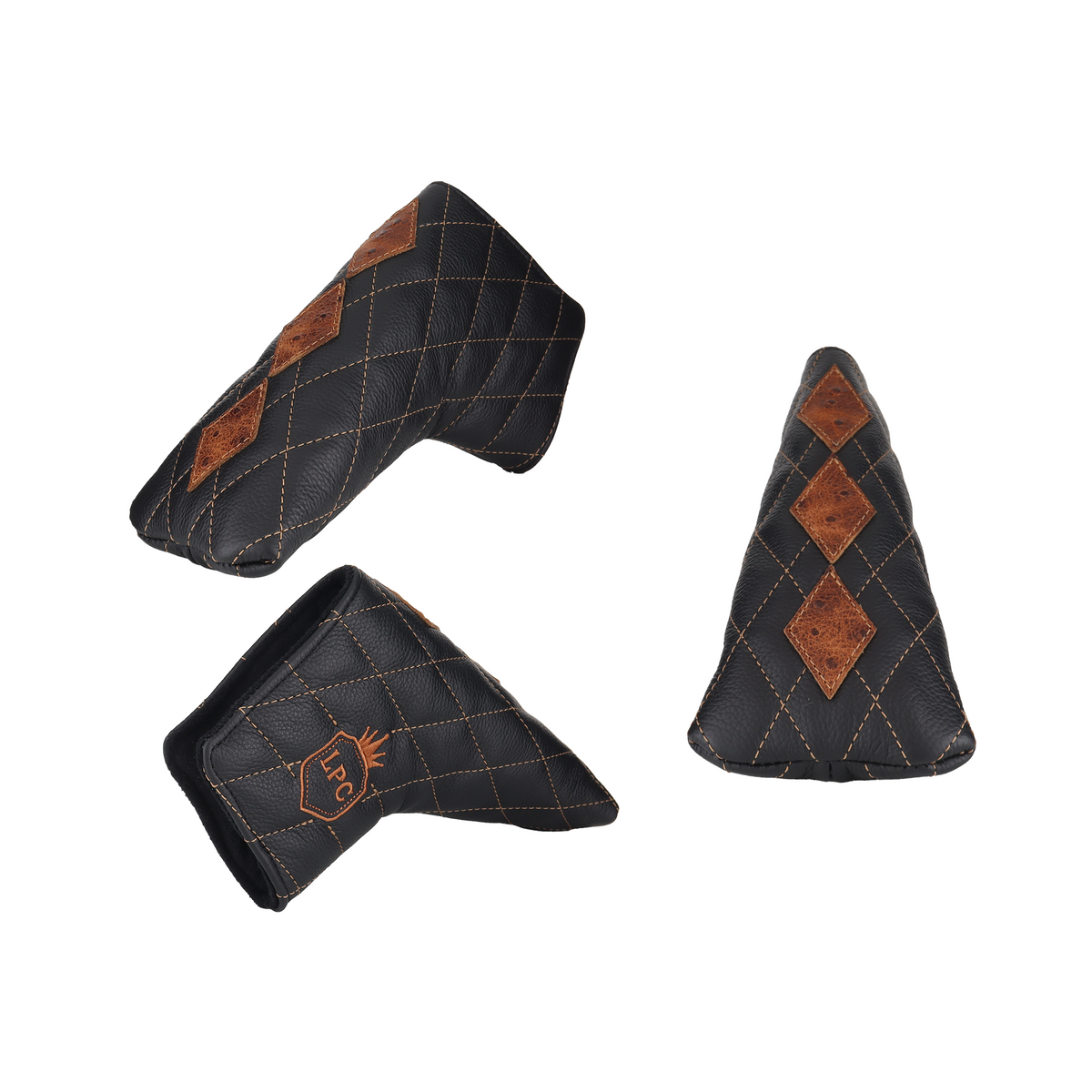 Antique Ostrich with Quilted Pebbled Black Leather
