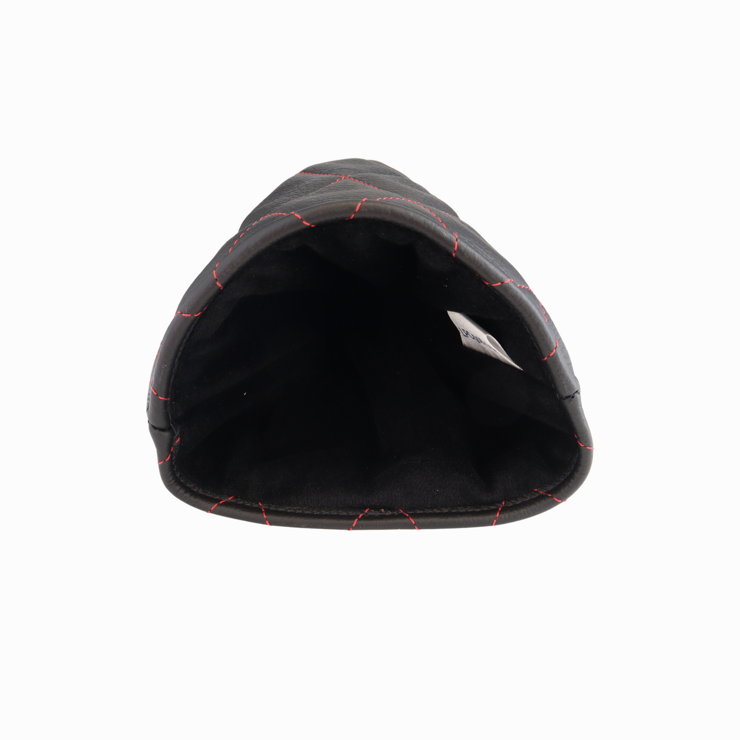 Pebbled Black Leather Quilted with Crimson Stitching