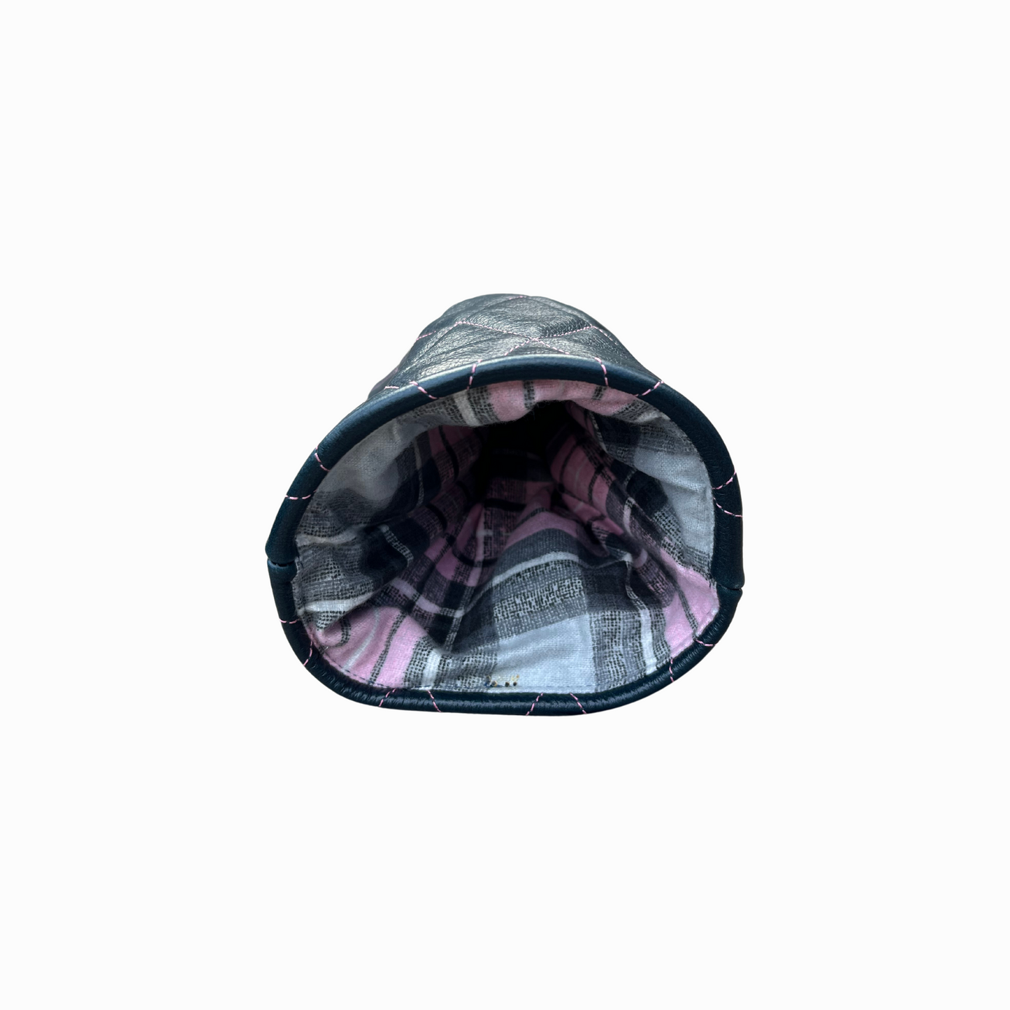 Shiny Navy Leather Hybrid Quilted with Hot Pink Stitching