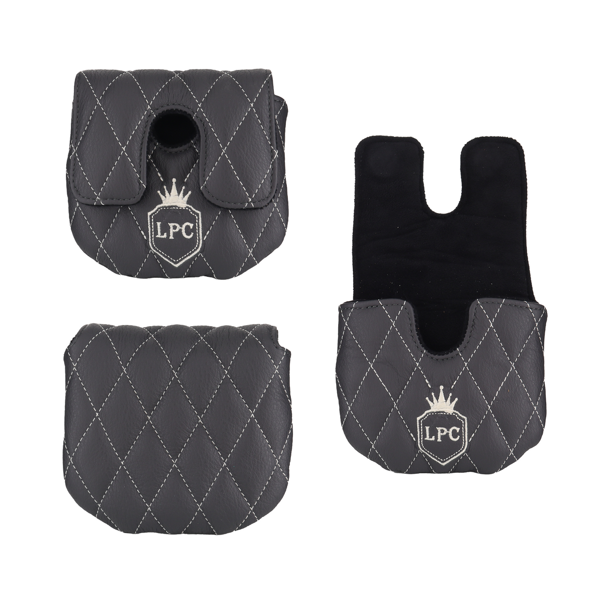 Pebbled Charcoal Leather Quilted with Ivory Stitching