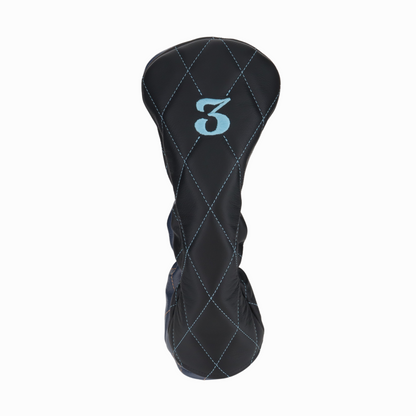 Smooth Charcoal Leather Quilted with Ice Blue Stitching
