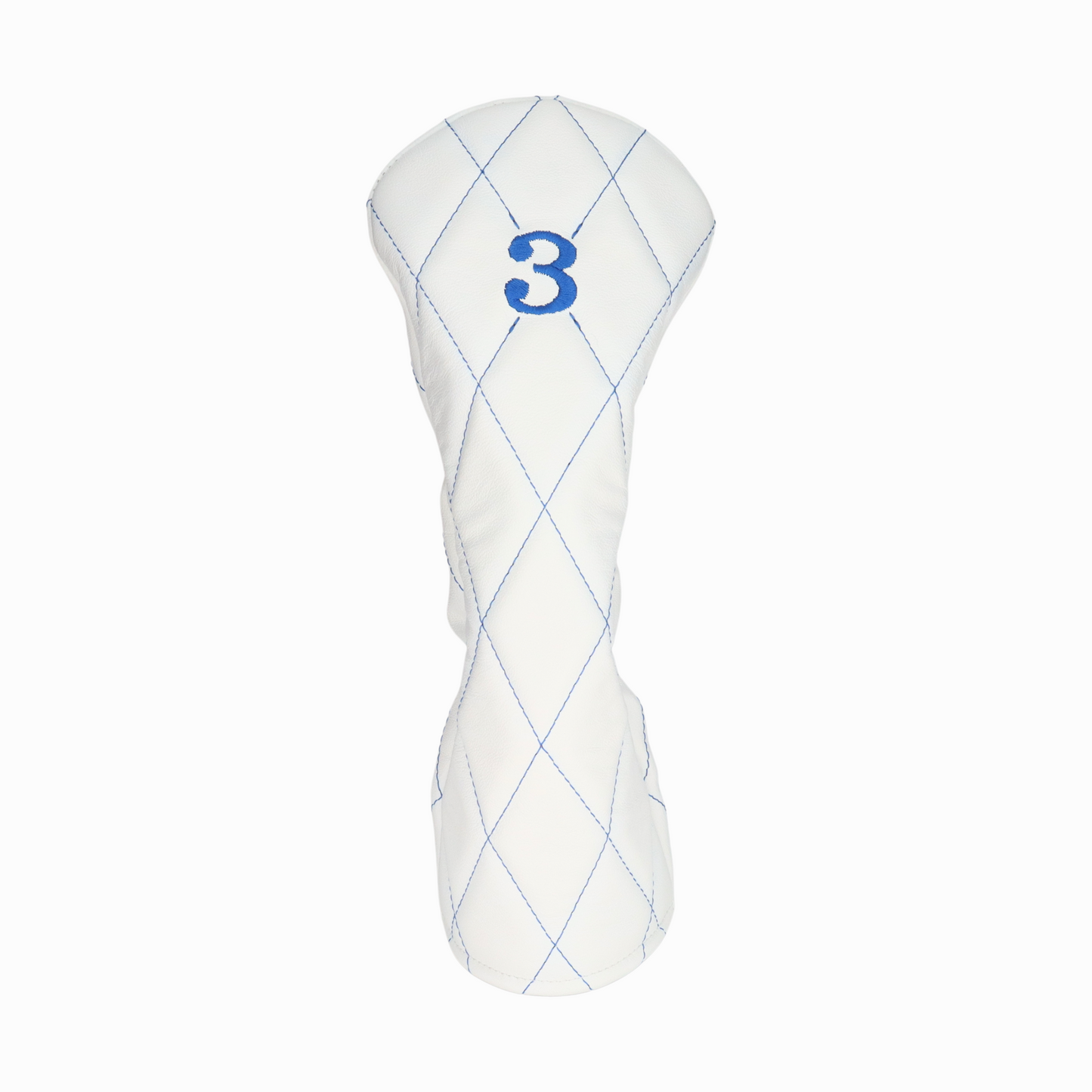 Smooth White Leather Quilted with Royal Blue Stitching
