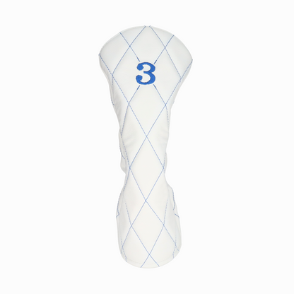 Smooth White Leather Quilted with Royal Blue Stitching