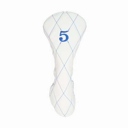 Smooth White Leather Quilted with Royal Blue Stitching