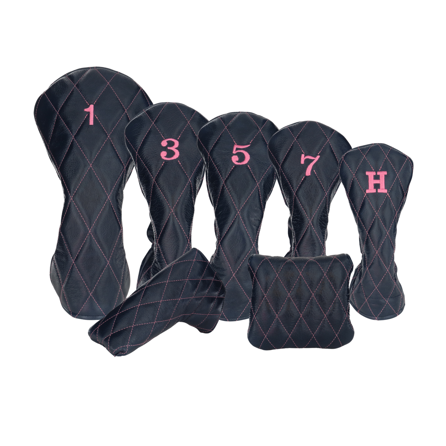 Shiny Navy Leather Quilted with Hot Pink Stitching