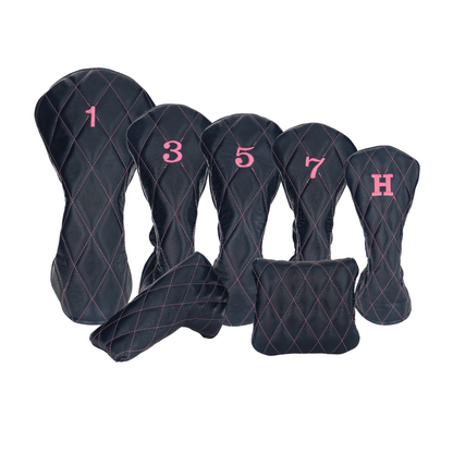 Shiny Navy Leather Quilted with Hot Pink Stitching