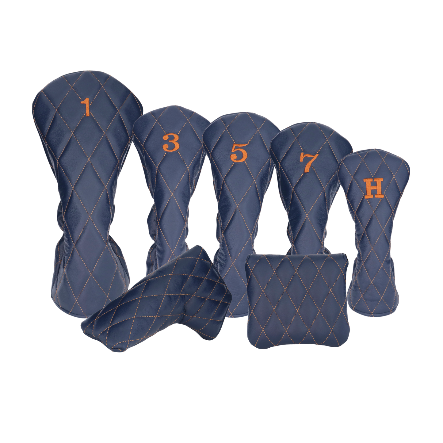 Matte Navy Leather Quilted with Bourbon Stitching