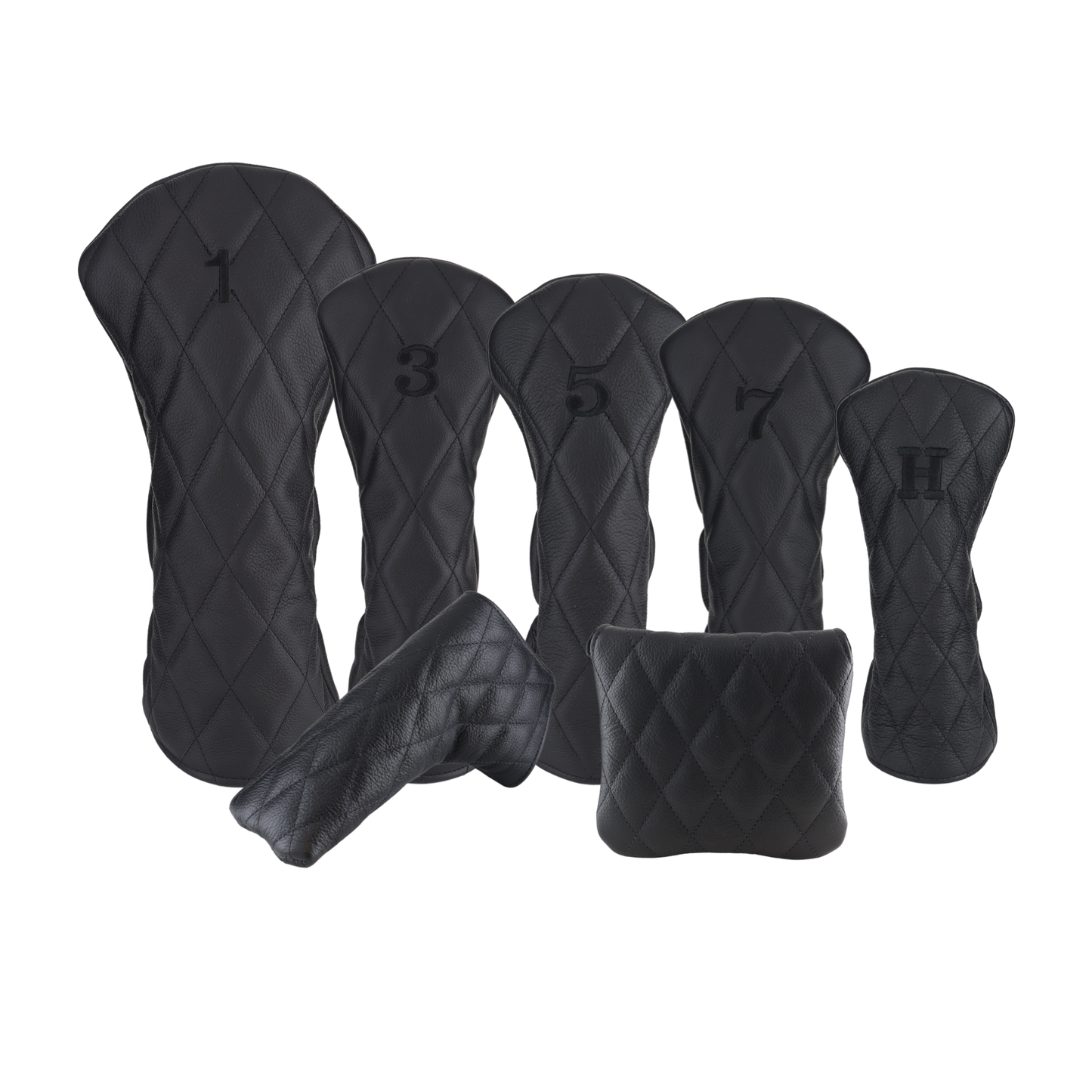 Pebbled Black Leather Quilted with Black Stitching