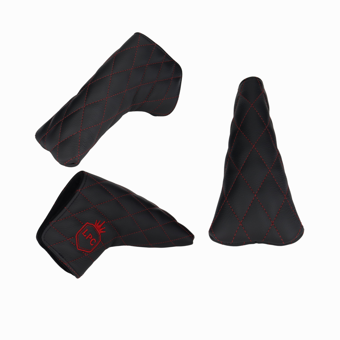 Pebbled Black Leather Quilted with Crimson Stitching