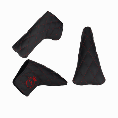 Pebbled Black Leather Quilted with Crimson Stitching