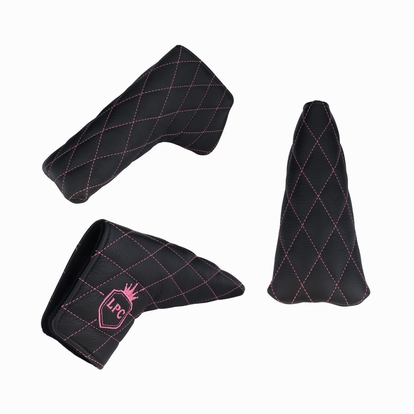 Pebbled Black Leather Quilted with Hot Pink Stitching