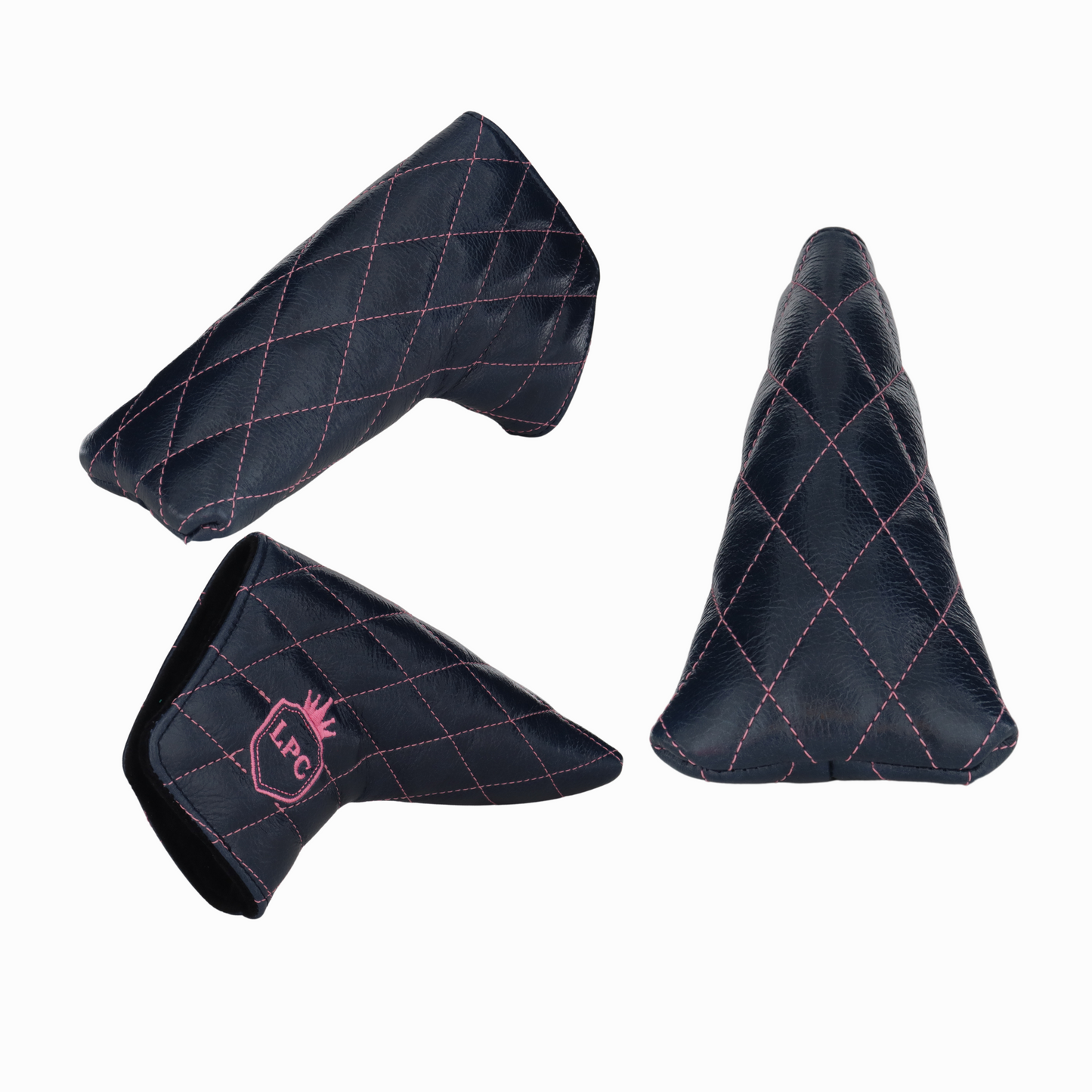Shiny Navy Leather Quilted with Hot Pink Stitching