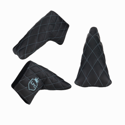 Smooth Charcoal Leather Quilted with Ice Blue Stitching