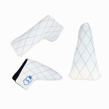 Smooth White Leather Quilted with Royal Blue Stitching