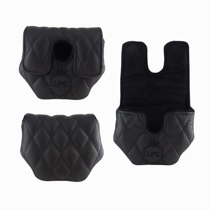 Pebbled Black Leather Quilted with Black Stitching