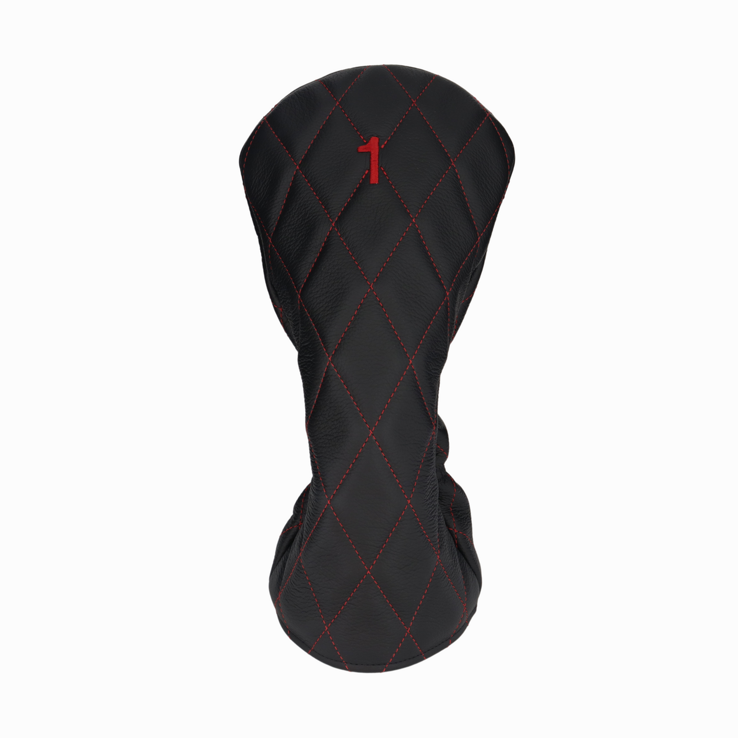 Pebbled Black Leather Quilted with Crimson Stitching