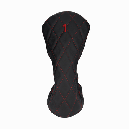 Pebbled Black Leather Quilted with Crimson Stitching