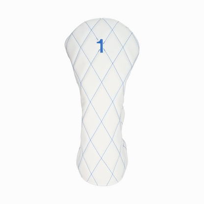 Smooth White Leather Quilted with Royal Blue Stitching