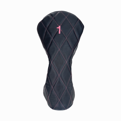 Shiny Navy Leather Quilted with Hot Pink Stitching