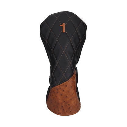 Antique Ostrich with Quilted Pebbled Black Leather