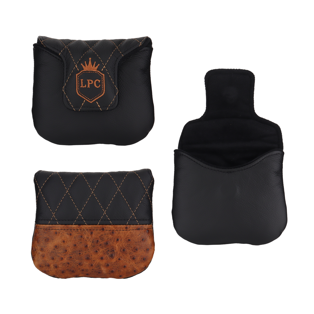 Antique Ostrich with Quilted Pebbled Black Leather