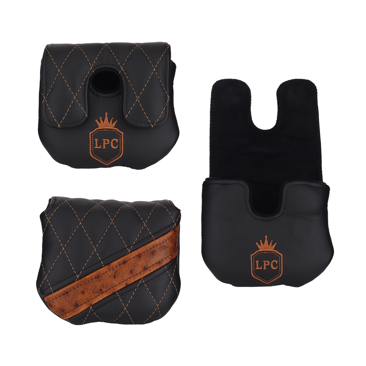 Antique Ostrich with Quilted Pebbled Black Leather