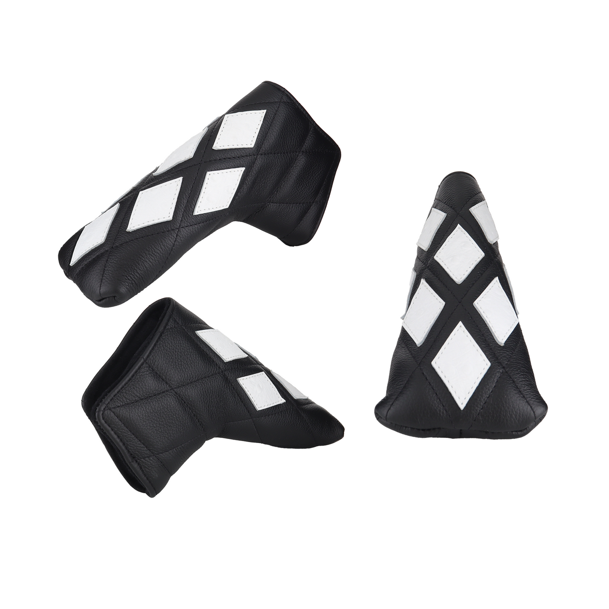 White Ostrich with Quilted Pebbled Black Leather