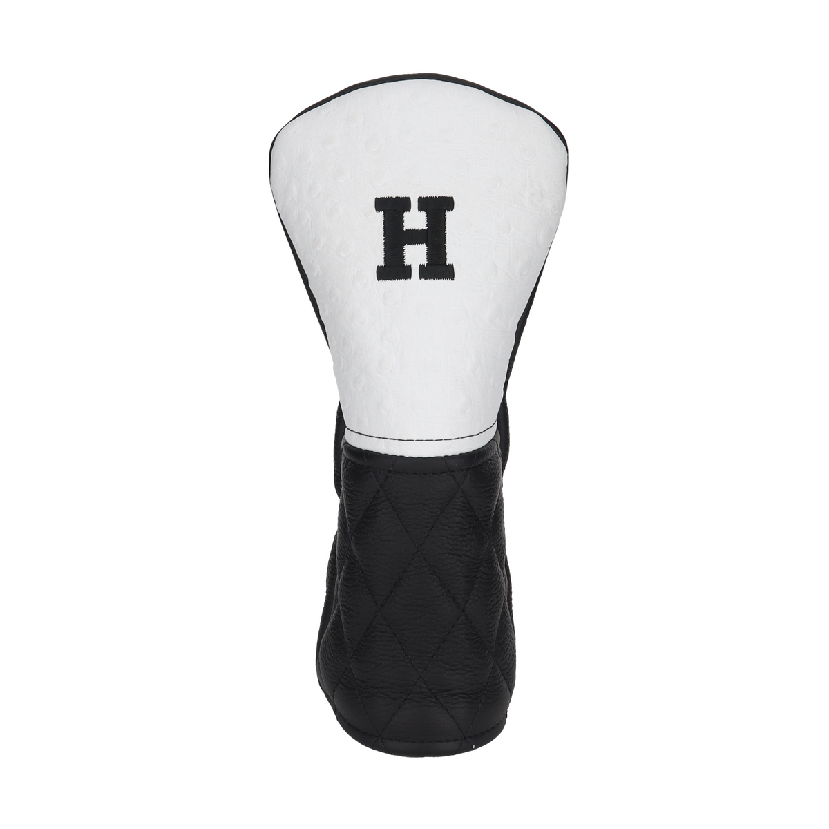 White Ostrich with Quilted Pebbled Black Leather