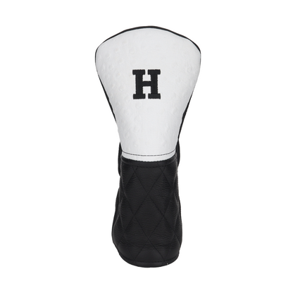 White Ostrich with Quilted Pebbled Black Leather