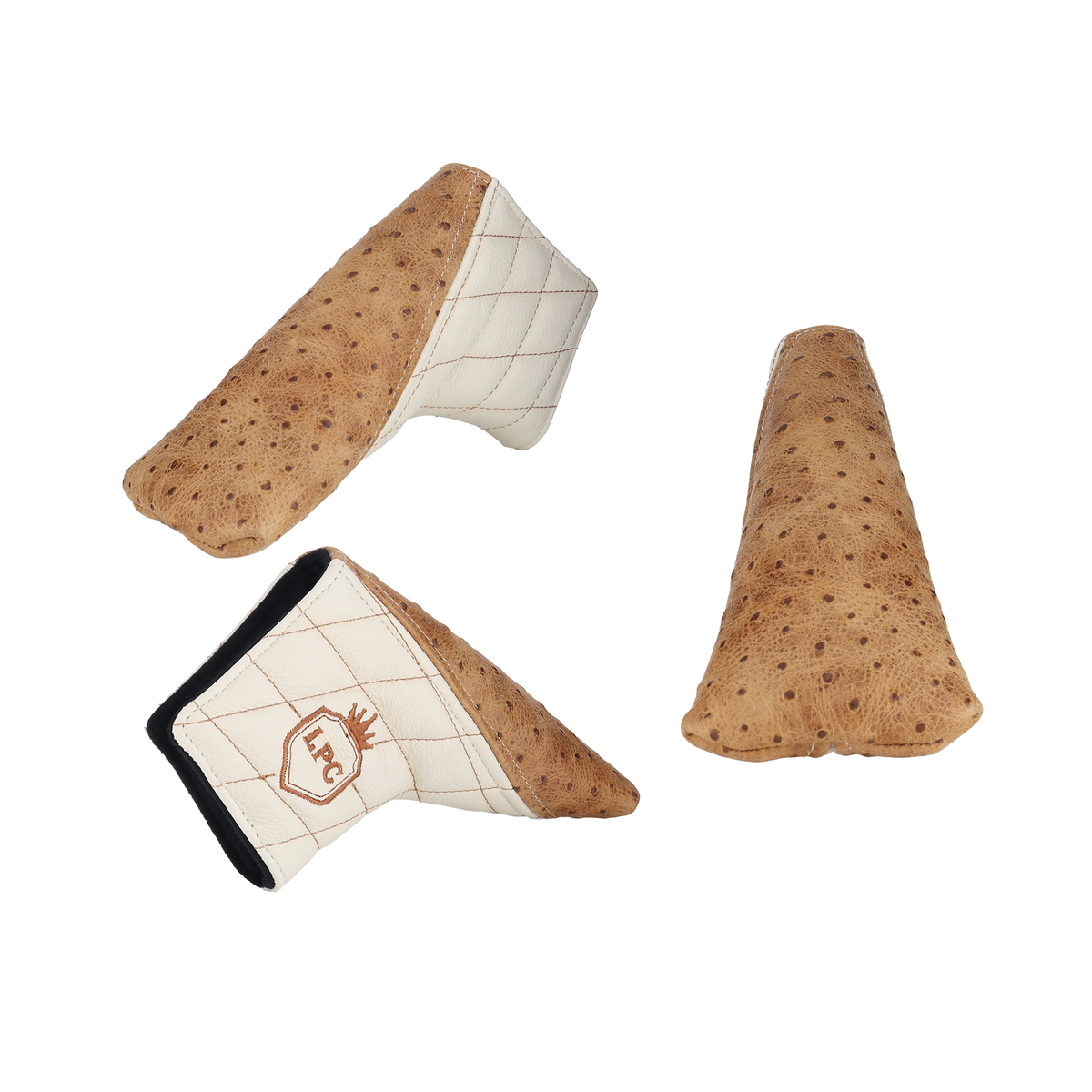 Rustic Ostrich with Quilted Pebbled Ivory Leather