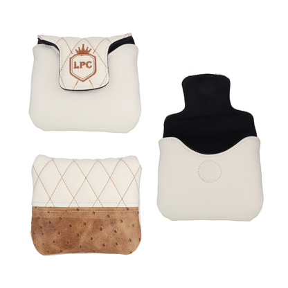 Rustic Ostrich with Quilted Pebbled Ivory Leather