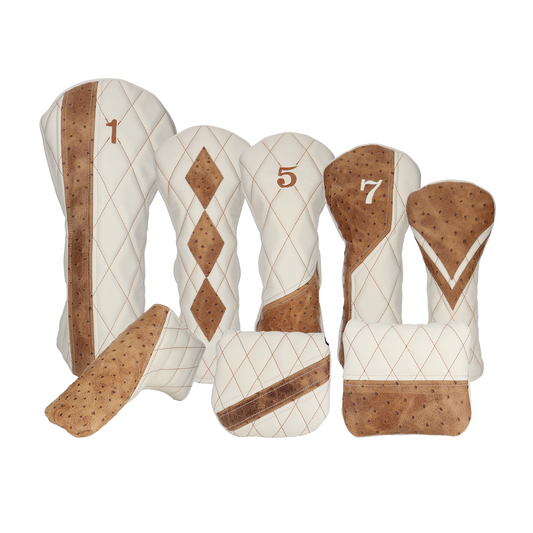 Rustic Ostrich with Quilted Pebbled Ivory Leather