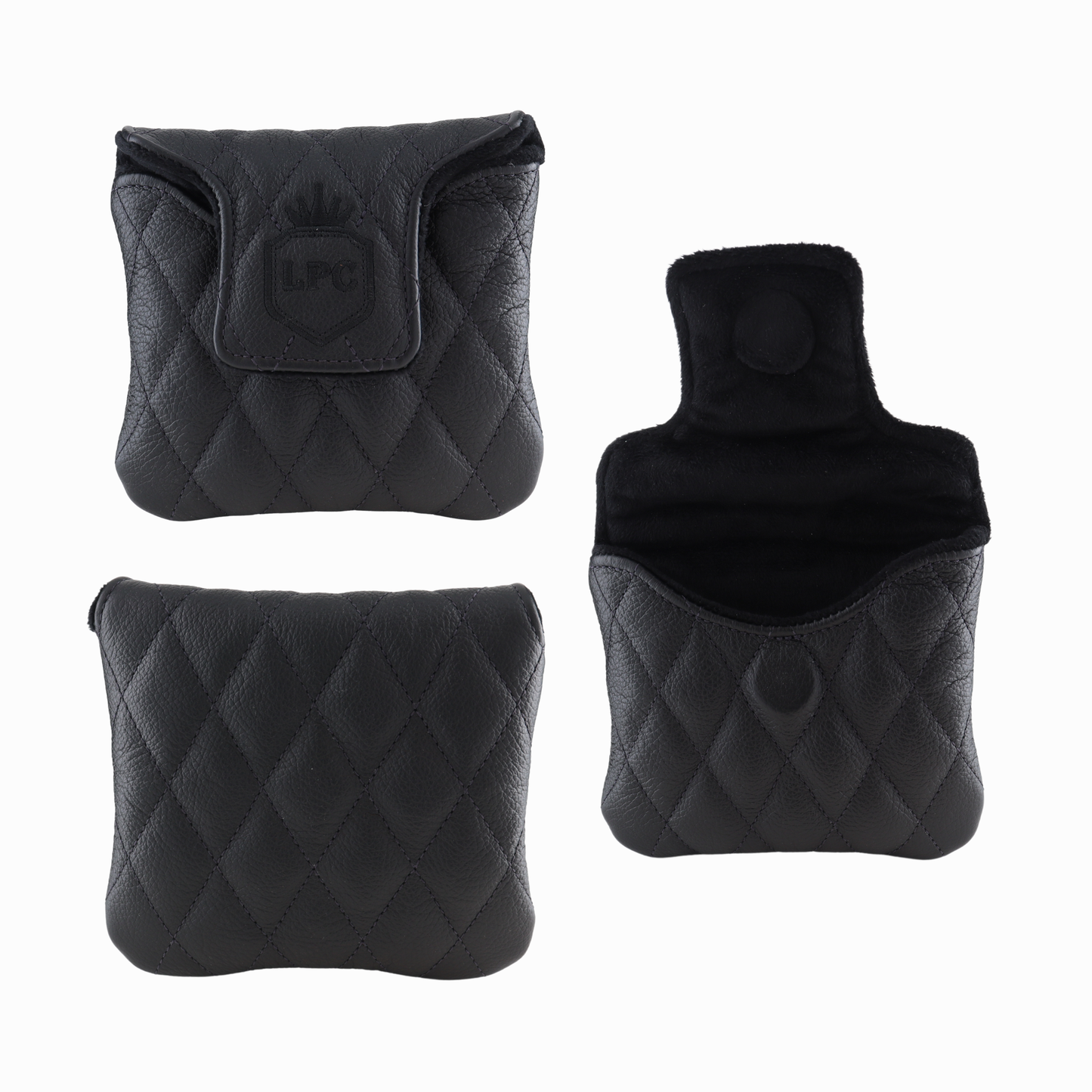 Pebbled Black Leather Quilted with Black Stitching