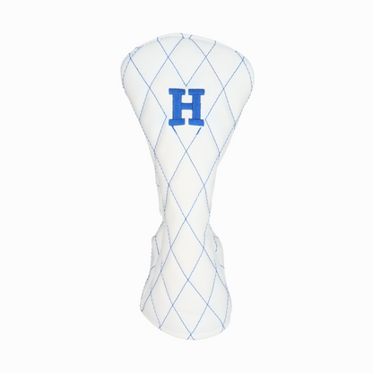 Smooth White Leather Quilted with Royal Blue Stitching