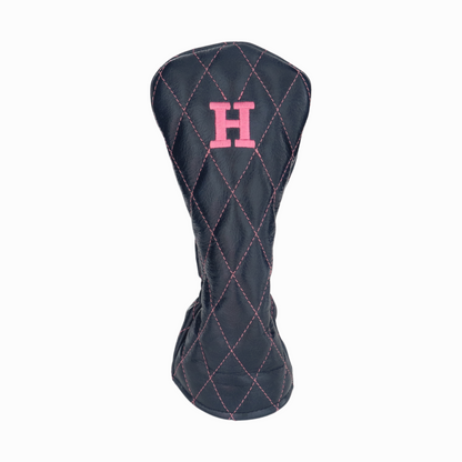 Shiny Navy Leather Quilted with Hot Pink Stitching