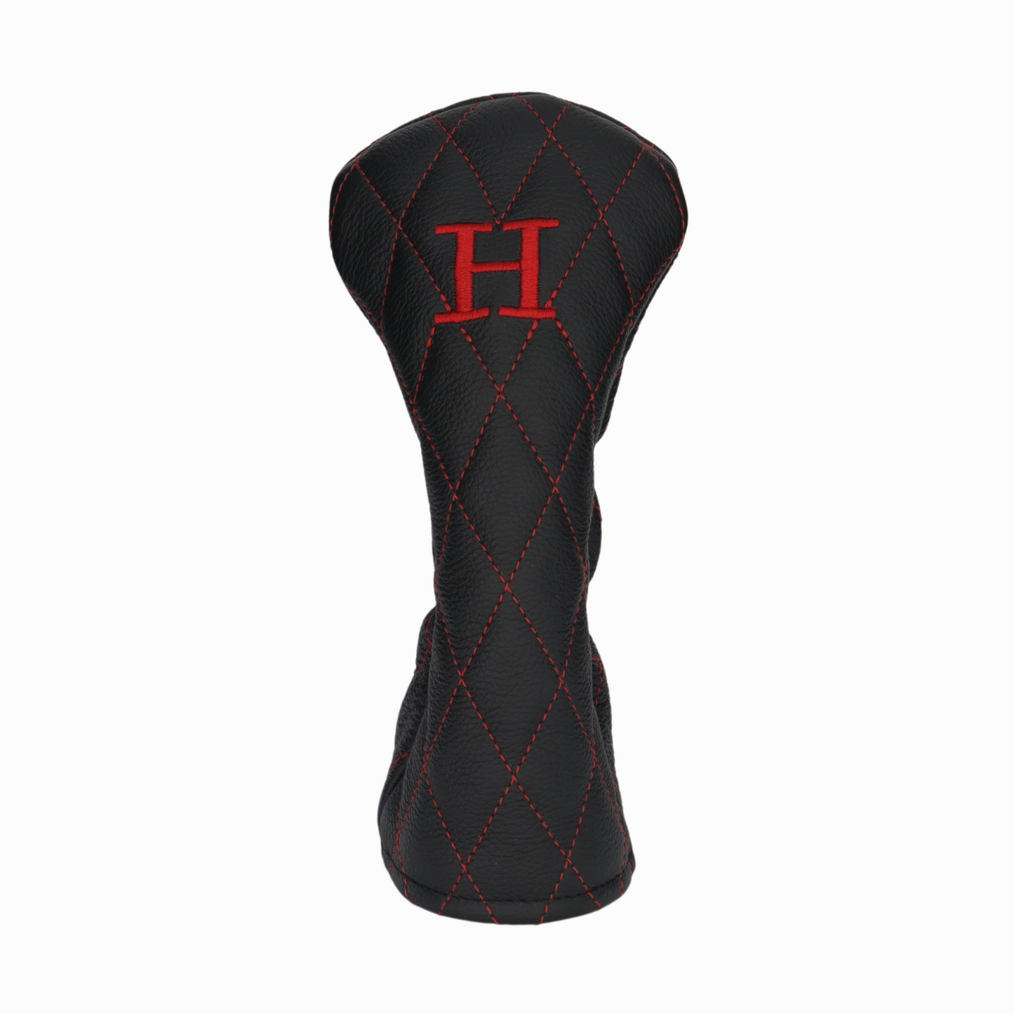 Pebbled Black Leather Quilted with Crimson Stitching