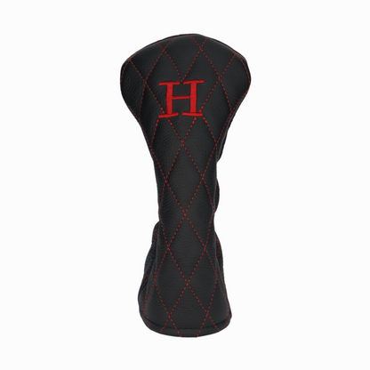 Pebbled Black Leather Quilted with Crimson Stitching