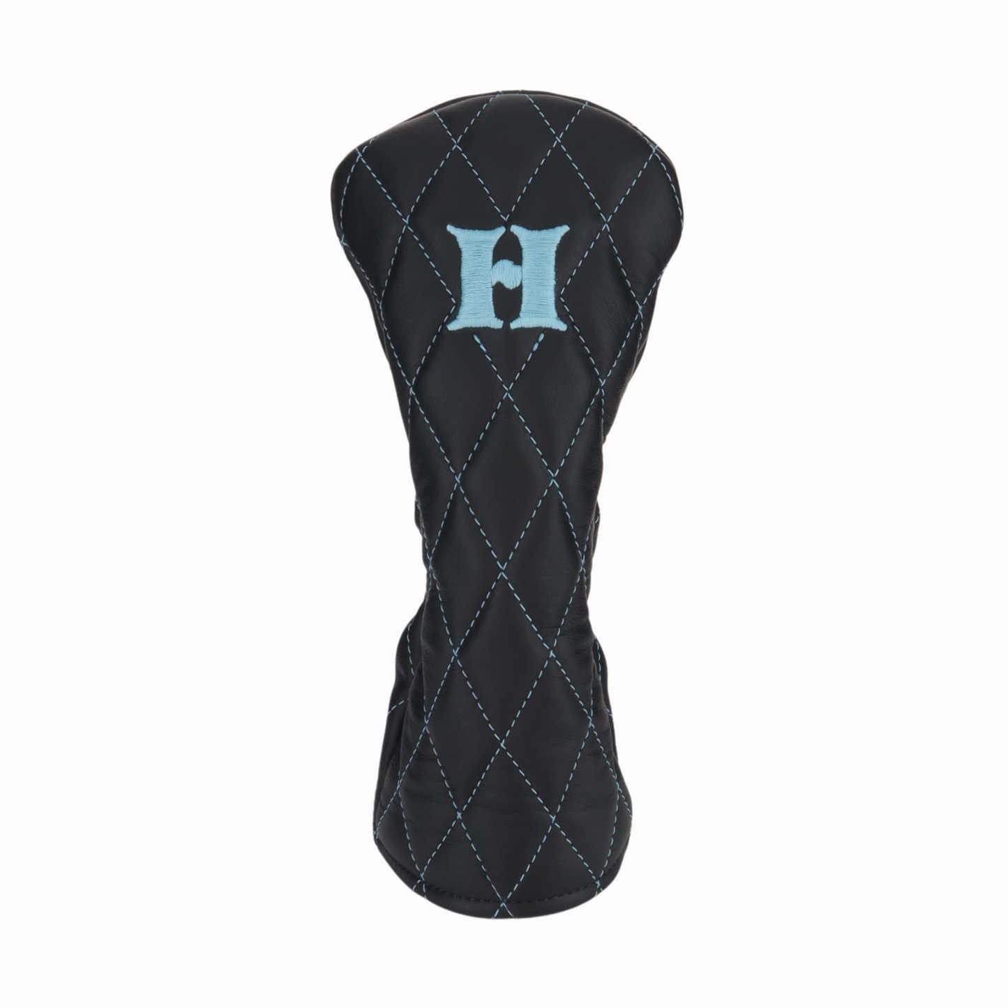 Smooth Charcoal Leather Quilted with Ice Blue Stitching