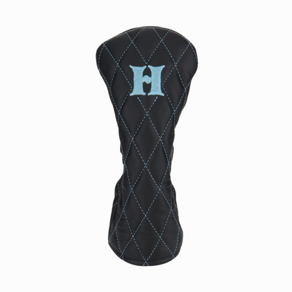 Smooth Charcoal Leather Quilted with Ice Blue Stitching