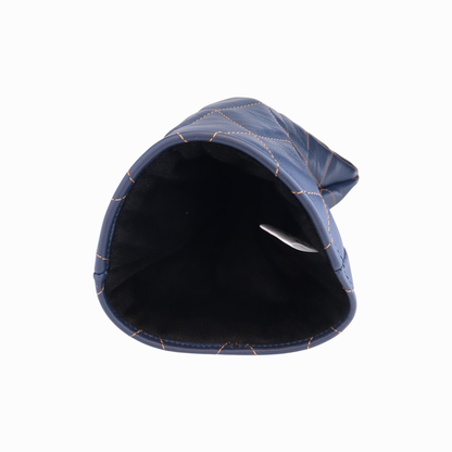 Matte Navy Leather Quilted with Bourbon Stitching