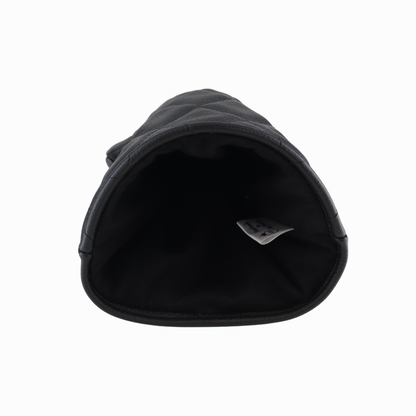 Pebbled Black Leather Quilted with Black Stitching