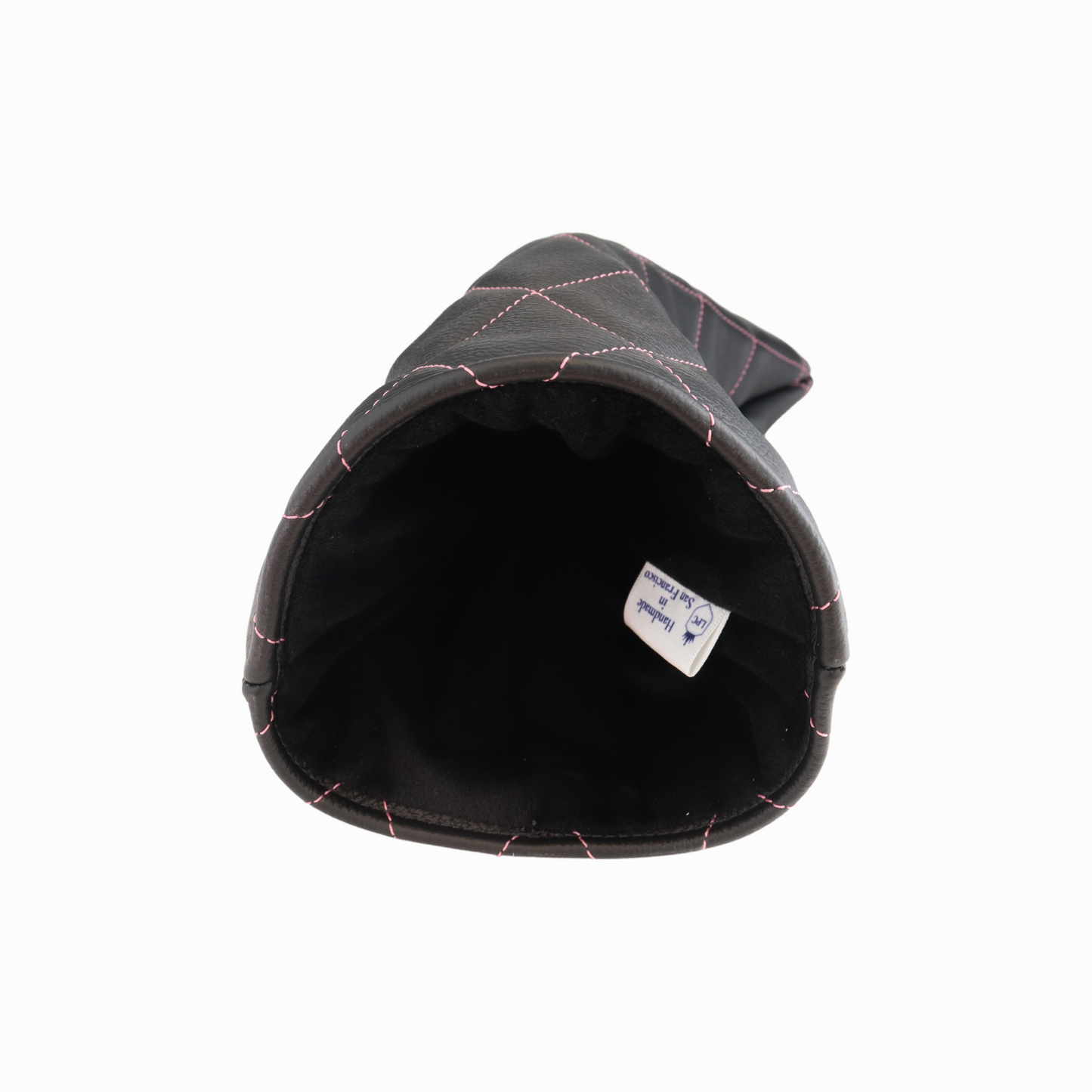 Pebbled Black Leather Quilted with Hot Pink Stitching