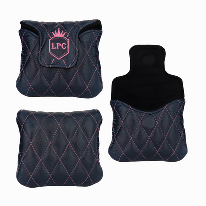 Shiny Navy Leather Quilted with Hot Pink Stitching