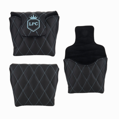 Smooth Charcoal Leather Quilted with Ice Blue Stitching