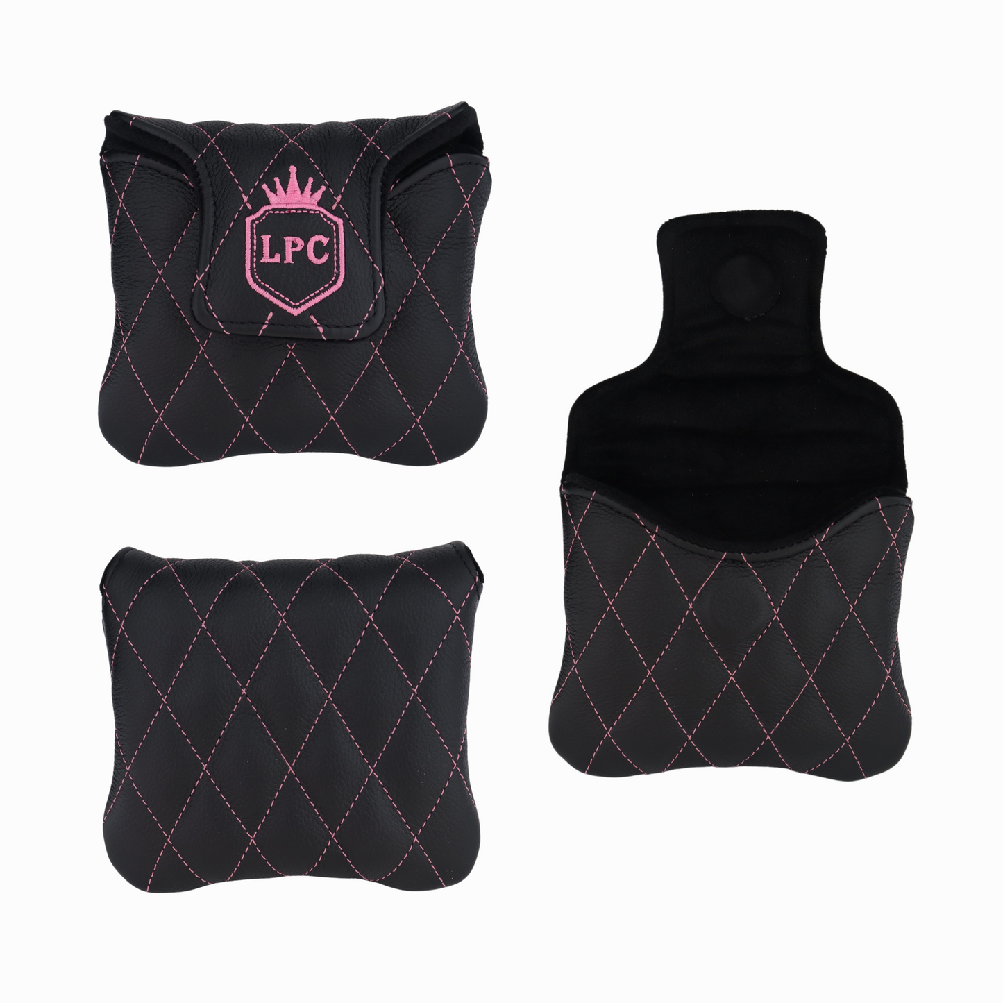 Pebbled Black Leather Quilted with Hot Pink Stitching
