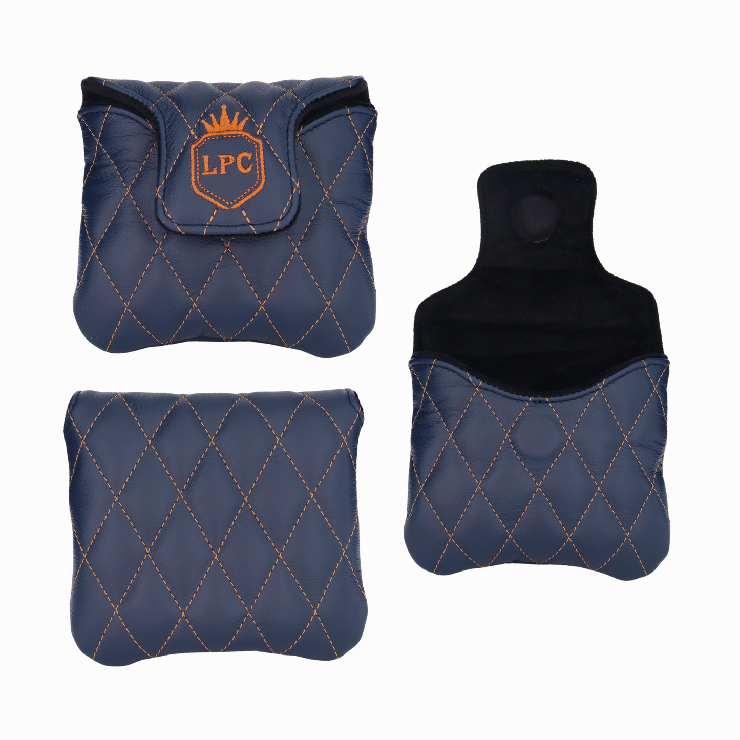 Matte Navy Leather Quilted with Bourbon Stitching