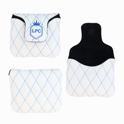 Smooth White Leather Quilted with Royal Blue Stitching