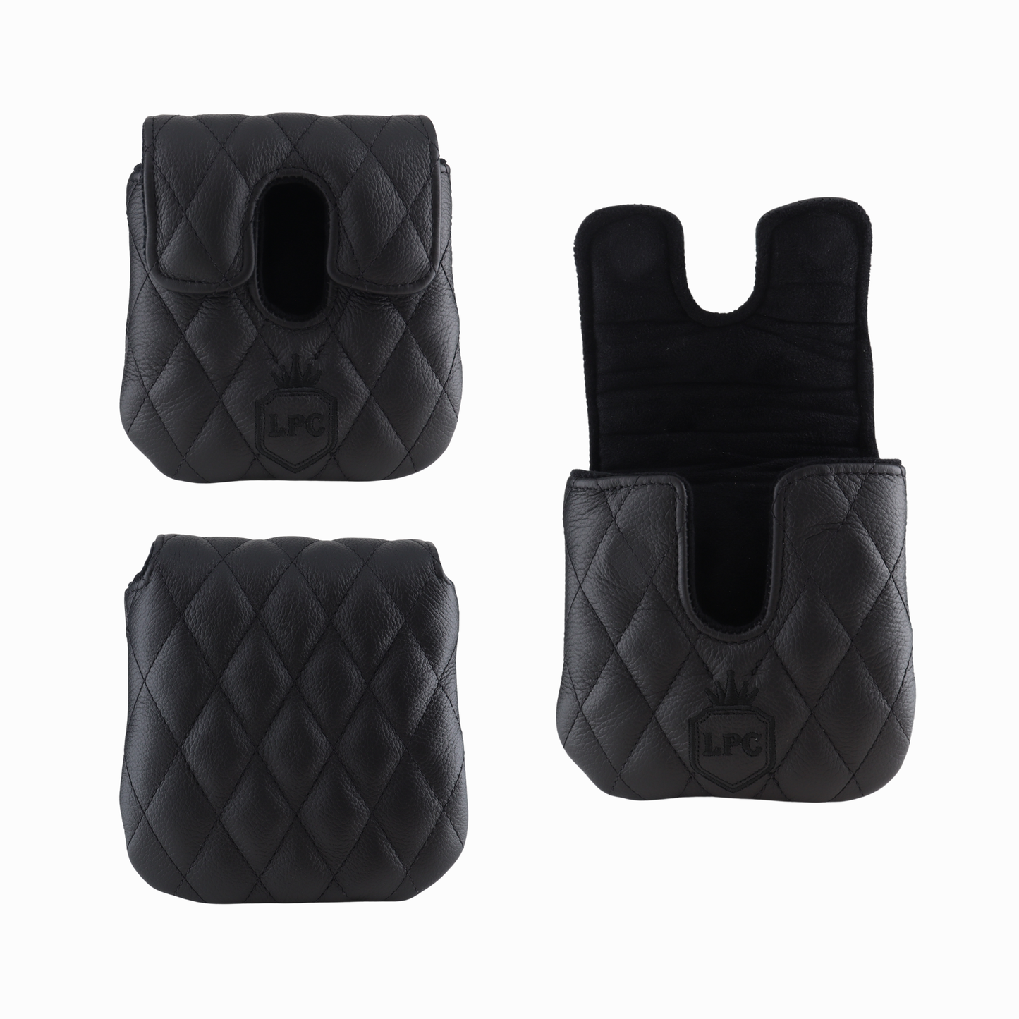 Pebbled Black Leather Quilted with Black Stitching