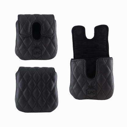 Pebbled Black Leather Quilted with Black Stitching