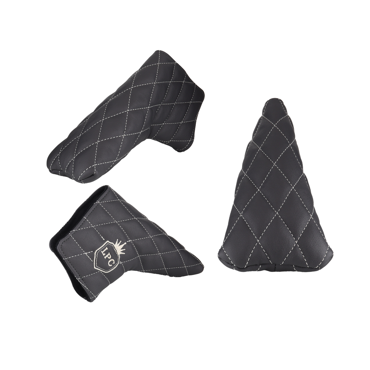 Pebbled Charcoal Leather Quilted with Ivory Stitching